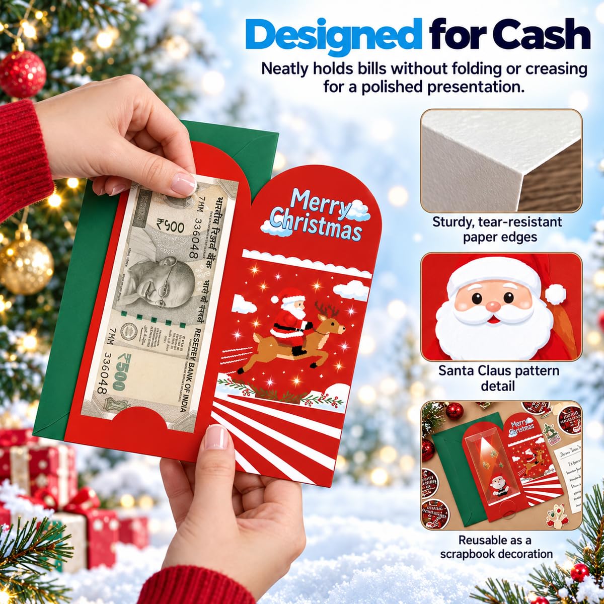 HASTHIP 13-Piece Christmas Money Wallet Set with 6 Designs, Envelopes and Stickers