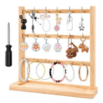HASTHIP Wood Keychain Display Stand with 18 Hooks, 3-Tier Square Rack and Grooved Base