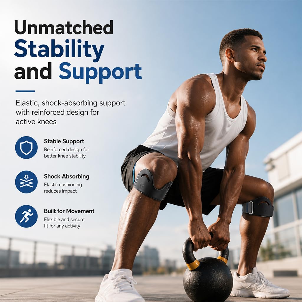HASTHIP 2Pcs Patella Knee Support Strap with Adjustable Compression and Silicone Cushioning