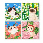 HASTHIP 4 Pack Paint by Numbers Kits with Framed Cat and Flower Canvases, Paints and Brushes