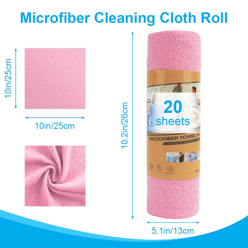 HASTHIP 20-Pack Microfiber Cleaning Cloth Roll, Reusable Tear-Away Towels, 25*25cm