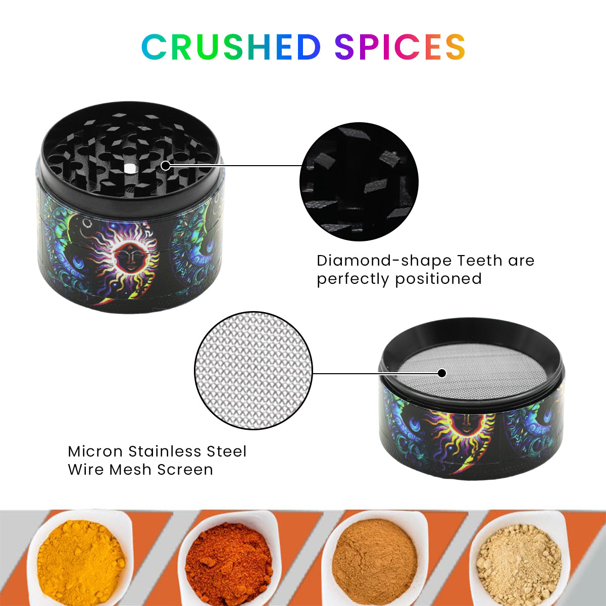 HASTHIP® Kitchen Herb Grinder Spice Mill Metal Grinder with Precision Teeth 4-Layer Fine Herb Grinder Boutique Zinc Alloy Kitchen Grinder for Herbs & Spices