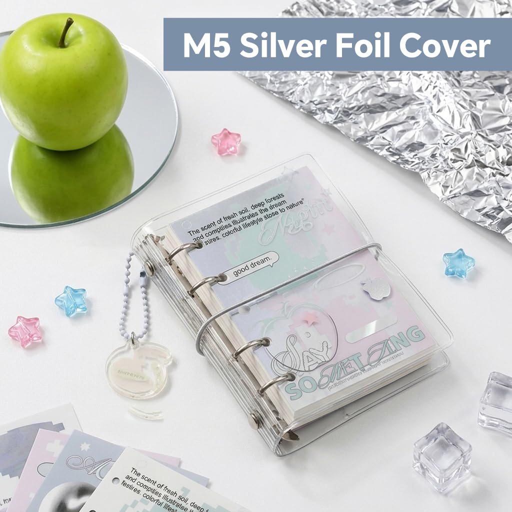HASTHIP M5 Refillable Five-Hole Planner Binder with Silvery Transparent Cover and DIY Pages