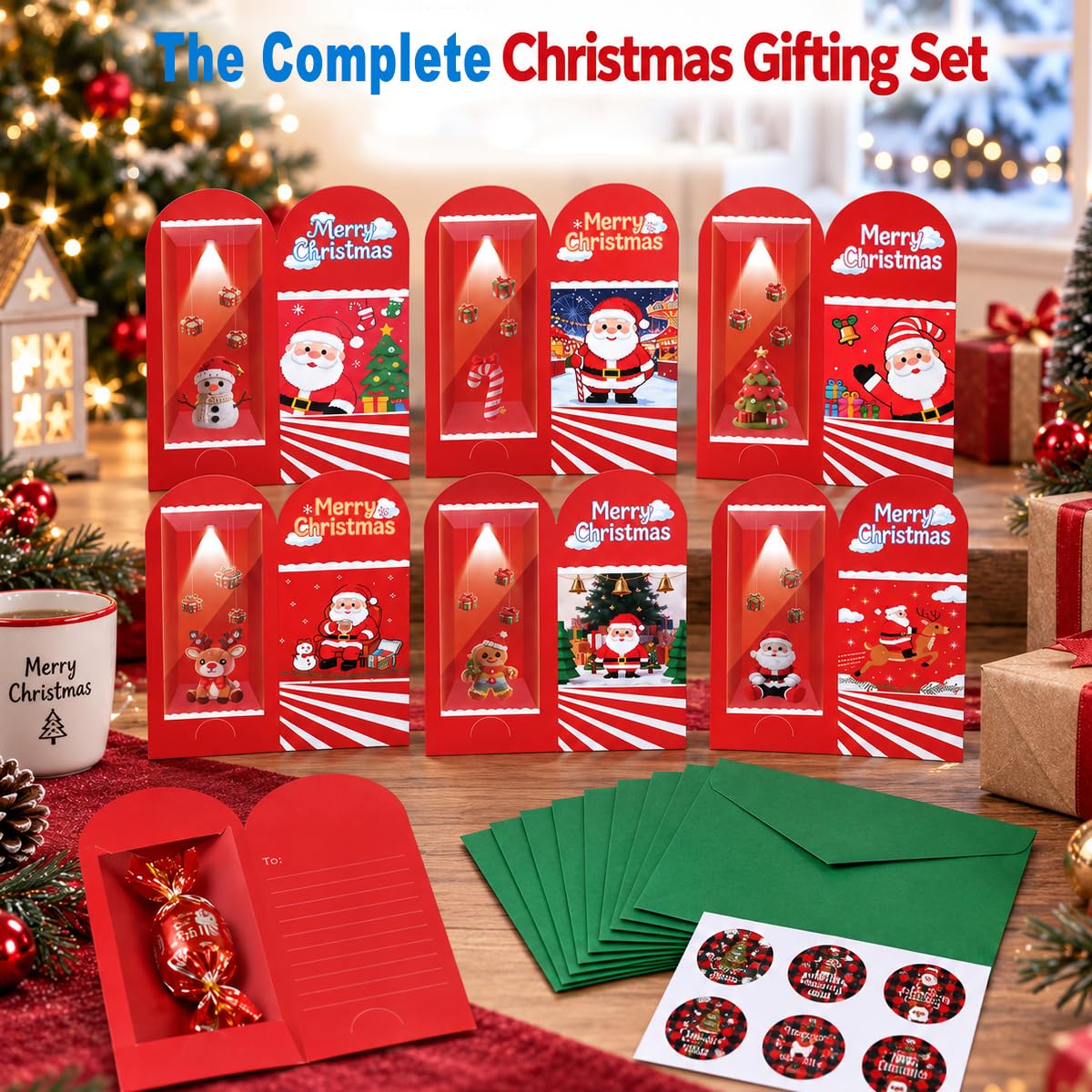 HASTHIP 13-Piece Christmas Money Wallet Set with 6 Designs, Envelopes and Stickers
