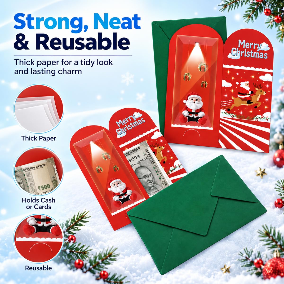 HASTHIP 13-Piece Christmas Money Wallet Set with 6 Designs, Envelopes and Stickers