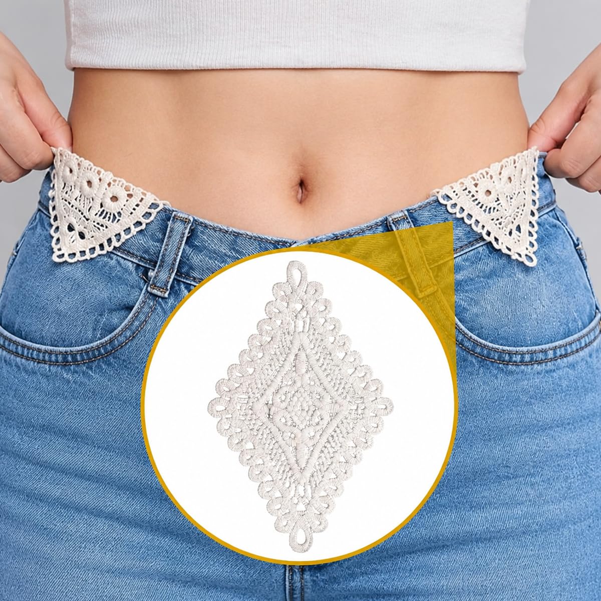 HASTHIP 10-Piece Soft Lace Pant Waist Extenders for Sew-On Jeans, Trousers and Skirts