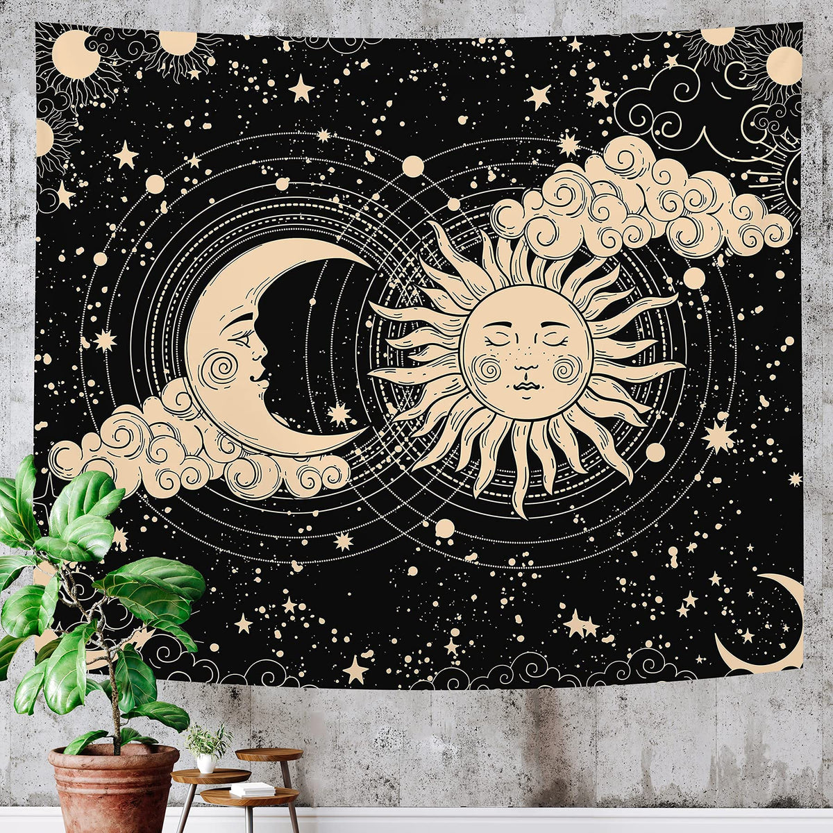 HASTHIP Sun and Moon Tapestry for Bedroom and Living Room with HD Print | 51x59 in Polyester Wall Art