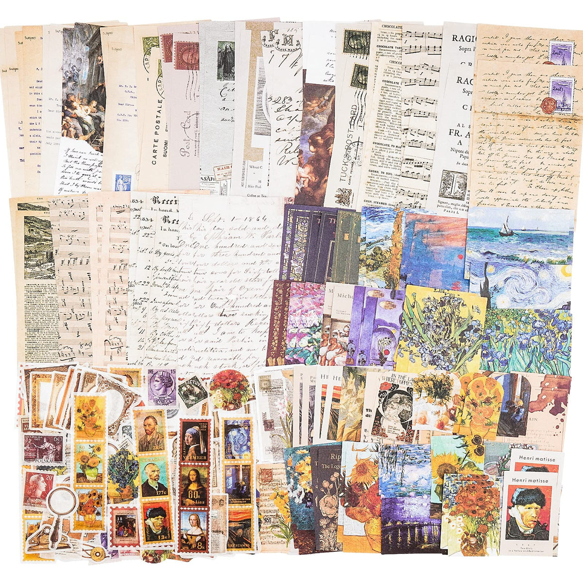 HASTHIP Paper 200pcs Scrapbook Supplies for Art Journaling and DIY Album | Vintage Beige Stickers