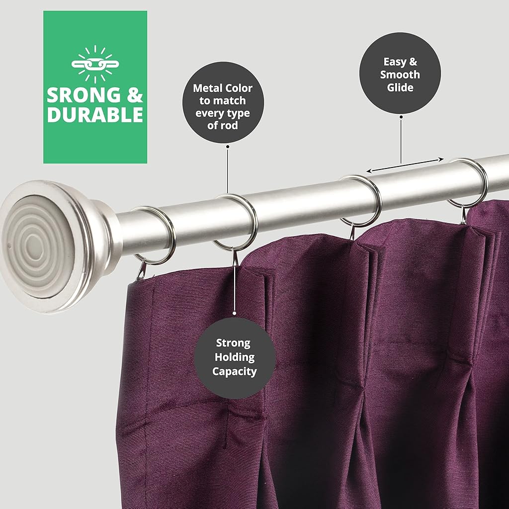 HASTHIP® 24PCS Metal Curtain Rings, 37mm Rustproof Iron Eyelet Hooks for Heavy Curtains, Smooth Gliding Durable Rings for Window, Bath, Office - Fits 30-35mm Rods (Silver)