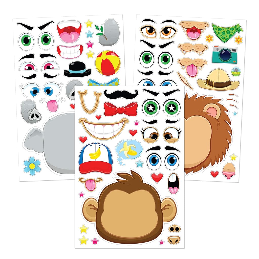 HASTHIP® Make-a-Face DIY Animal Stickers Set for Kids, Creative Character Sticker Sheets with 3D Animal Faces, Flexible PVC Vinyl Craft Stickers for Decorating Notebooks, Gifts, and Party Supplies Use