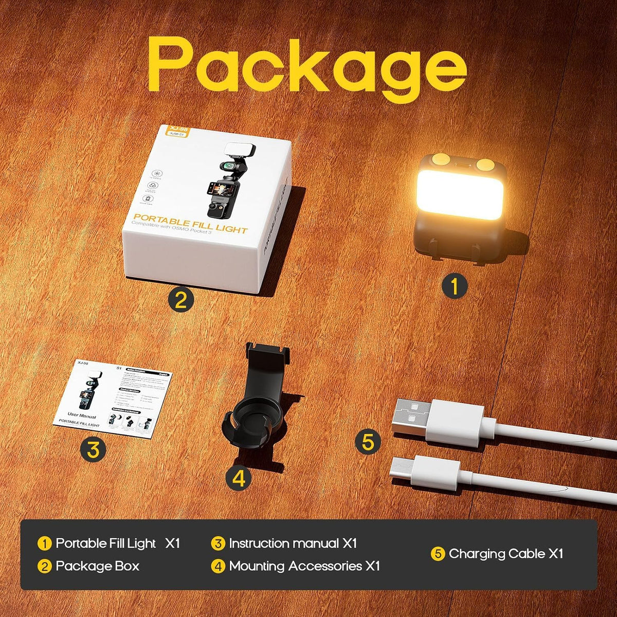HASTHIP LED Fill Light for DJI Osmo Pocket 3, 3-Color Dimmable Camera Light Only