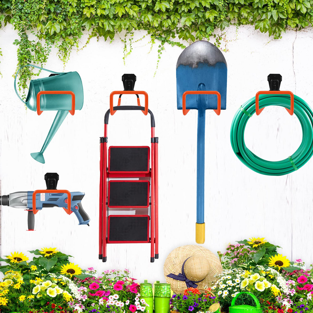 HASTHIP Metal Garden Hose Holder for Wall Mount with Screw Attachment | 2Pcs Orange