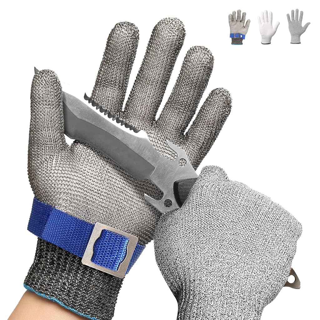 HASTHIP® 1 Pair Work Gloves Stainless Steel Mesh Glove Anti-Cut Work Gloves Stainless Steel Mesh Glove Puncture Proof Safety Glove for Fish Handling, Meat Processing, Metalworking, Gardening