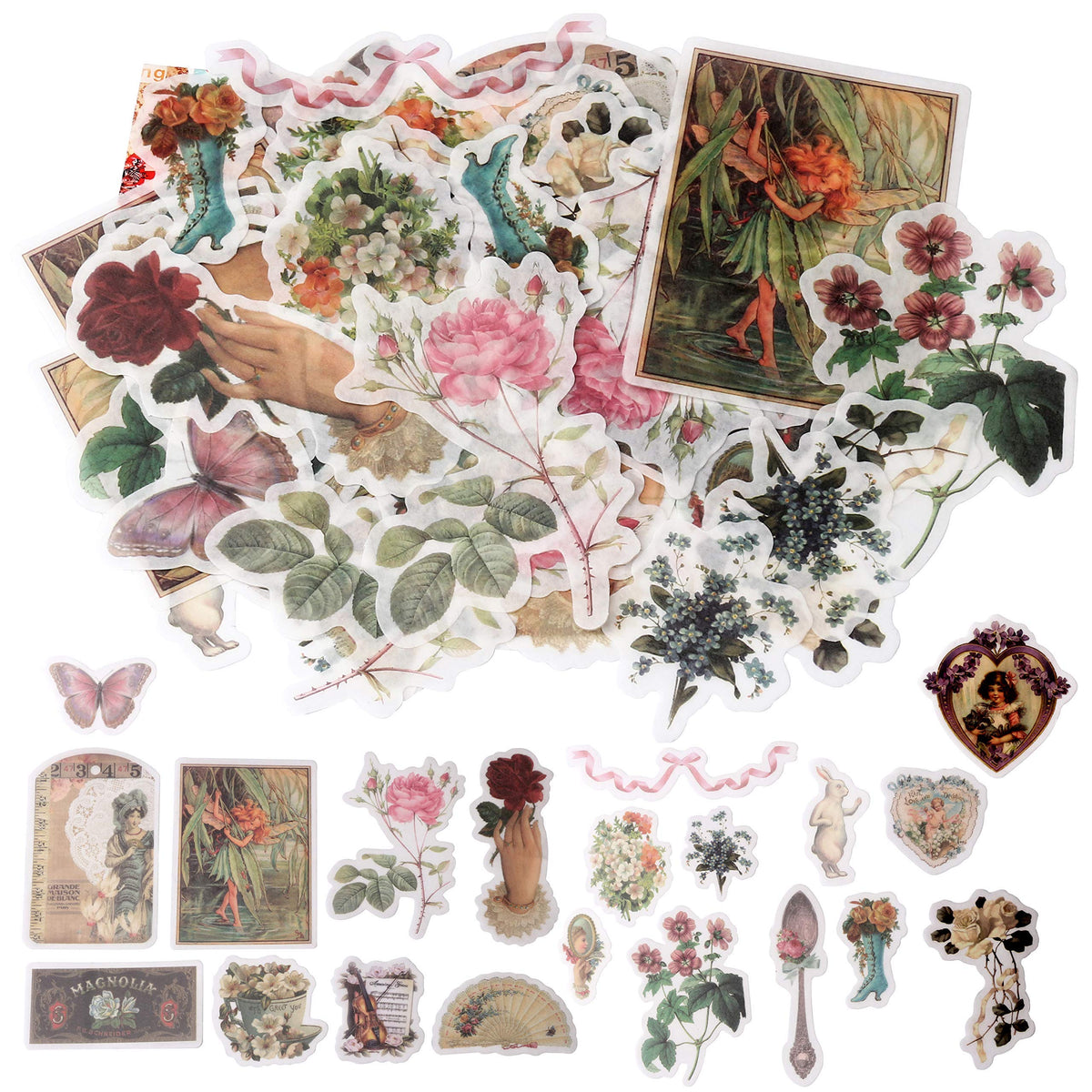 60PCS Stickers Set Vintage Stickers Journal Diary Paper Stickers for Scrapbook Decorative Scrapbooking Self-Adhesive Tropical Plants Stickers for DIY Embellishment Supplies