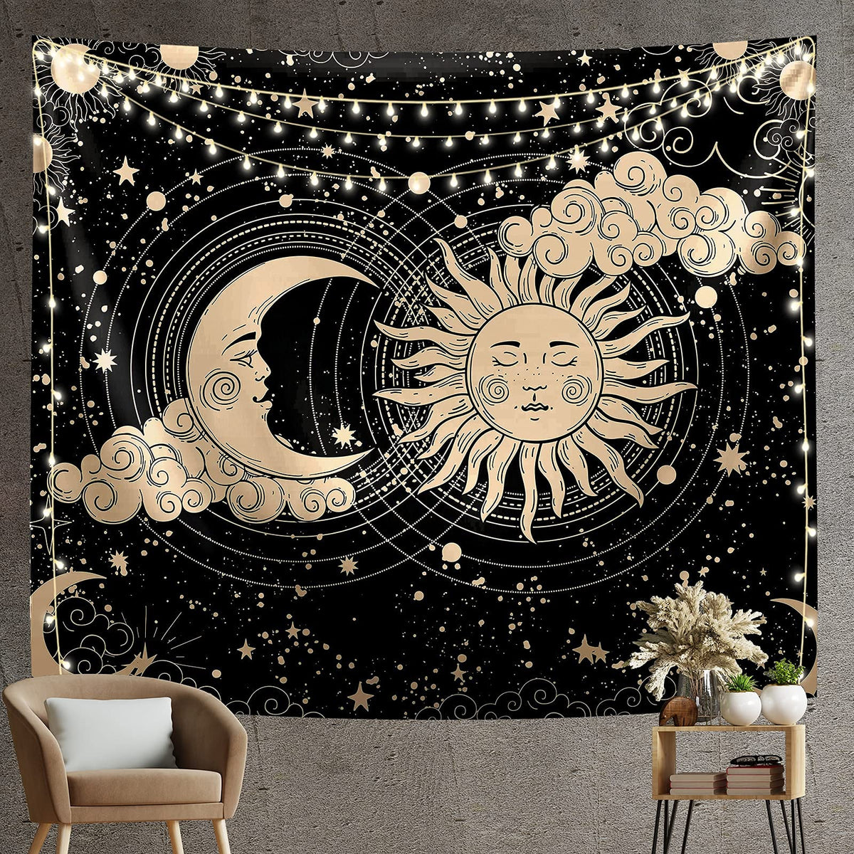 HASTHIP Sun and Moon Tapestry for Bedroom and Living Room with HD Print | 51x59 in Polyester Wall Art