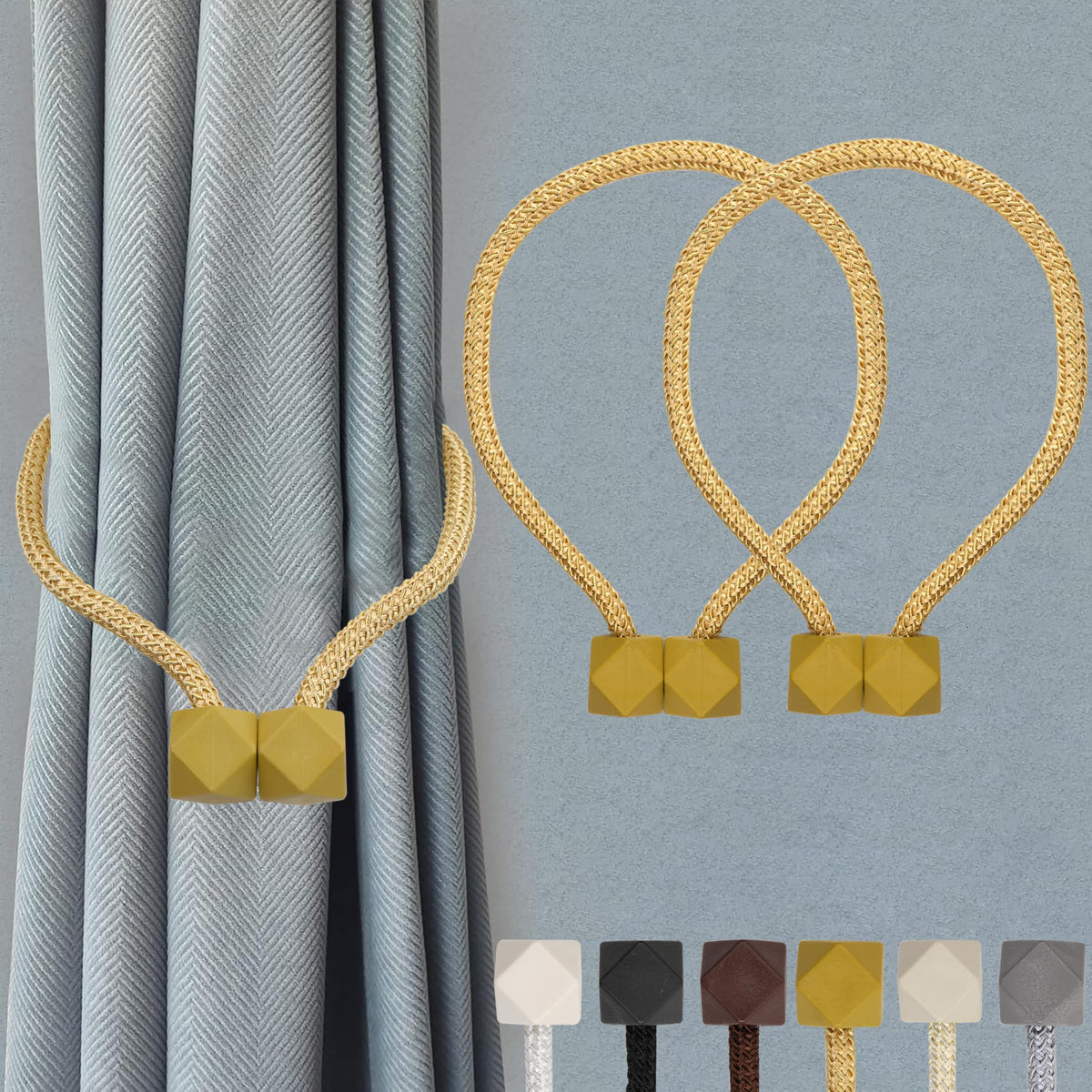 HASTHIP® Magnetic Curtain Tiebacks European Style Convenient Drape Tie Backs Decorative Drape Tie Backs Holder for Window Draperies (Gold)