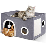 HASTHIP® Foldable Cat House, Cat Bed for Indoor Cats, for Cat Multi Opens Game Tunnel for Cat Double Layer Cat House with Atop Platform & Cat Scratcher Board DIY Assembly Cat House All Season Use