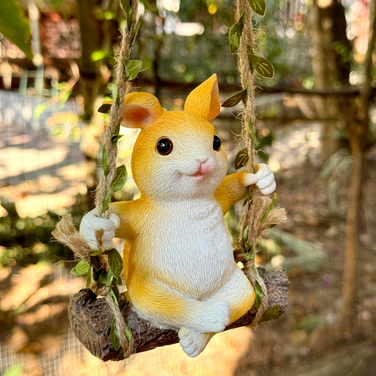 HASTHIP Lovely Rabbit Car Ornament for Home or Auto Decor with 35cm Hemp Rope | Resin Bunny Swing Figure 10x13cm