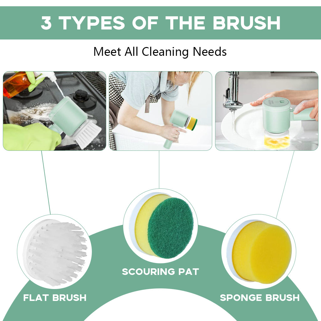 HASTHIP® Electric Cleaning Brush, Cordless Foldable Electric Cleaning Brush, Powerful Cleaning Brush with 3 Replaceable Brush Heads, 2 Adjustable Speeds for Cleaning Kitchen, Bathroom