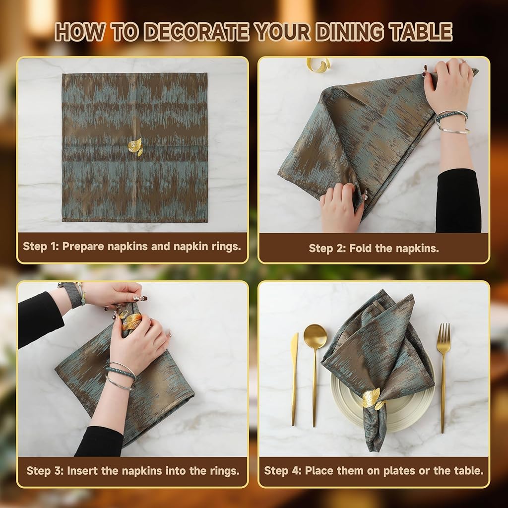 HASTHIP® 12 Pcs Gold Napkin Rings Shiny Metal Napkin Ring Study Leaf Shaped Table Decor for Christmas, Easter, Wedding, Party, Elegant Table Settings Gift Ideas