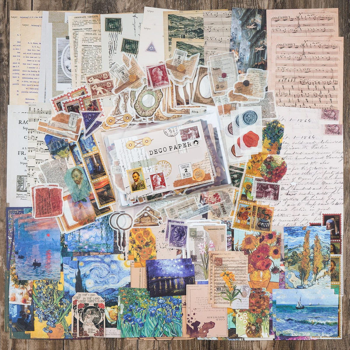 HASTHIP Vintage Scrapbook Supplies Pack for Art Journaling and DIY Albums | 200 Paper and Sticker Ephemera Kit