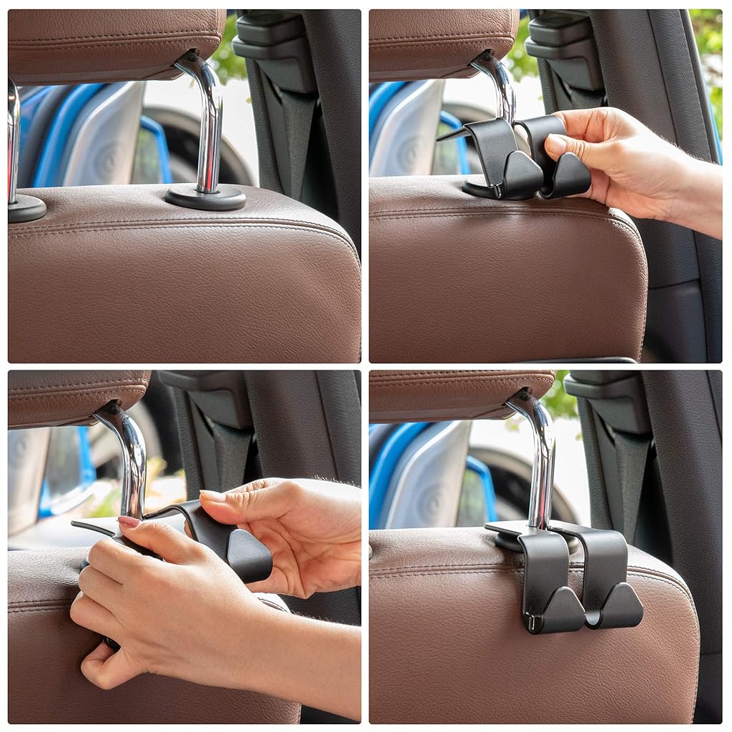 HASTHIP® Car Seat Headrest Hooks Plastic Backseat Hook Organizer Black Hanger Storage for Hanging Purses Bags Coats Pack of 4 3PCS