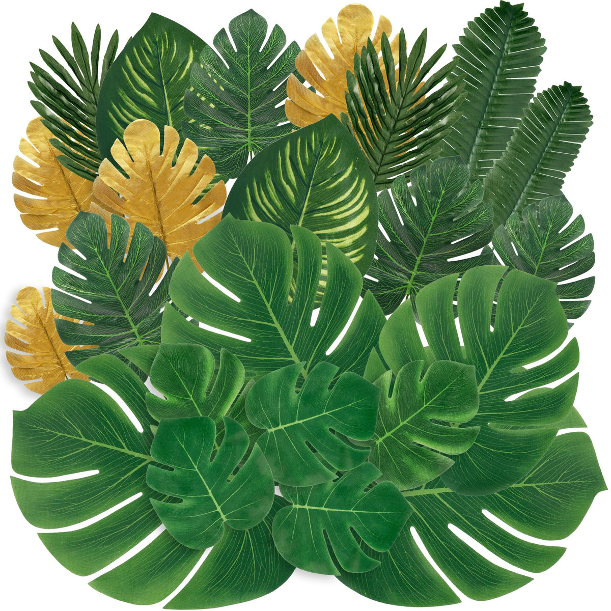 HASTHIP Artificial Tropical Palm Leaves for Party Decor featuring 30PCS Fabric Foliage | 8 Designs Including Monstera