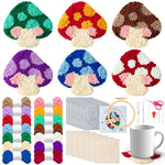 HASTHIP® PATPAT 6PCS Punch Needle Coaster Kit, DIY Embroidery Set for Adults & Kids, Colorful Mushroom Design, Includes Yarn, Needle, Embroidery Hoop & Tools, Handmade Art & Craft Gift