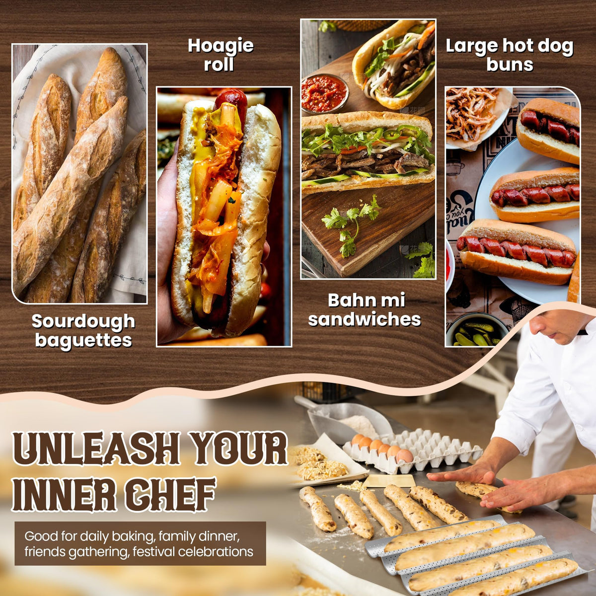 HASTHIP Loaf Bread Proofing Tray for Baking 14.9 in 4 Groove Carbon Steel with Vent Holes | Non Stick Sourdough and French Bread Baking