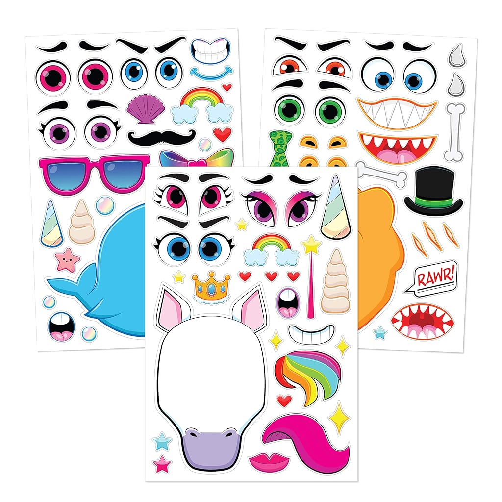 HASTHIP® Make-a-Face DIY Animal Stickers Set for Kids, Creative Character Sticker Sheets with 3D Animal Faces, Flexible PVC Vinyl Craft Stickers for Decorating Notebooks, Gifts, and Party Supplies Use