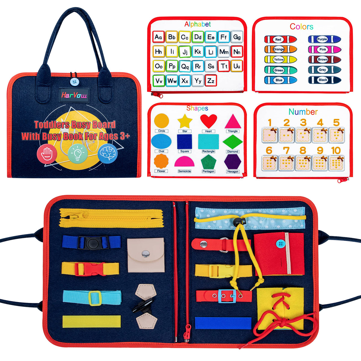 HASTHIP® All in 1 Educational Montessori Toy for 1 to 4 Year Old Kids and Parent Activity for Develop Basic Skill Upgrade Toddler Busy Board and Bag Design for Airplane or Car Travel