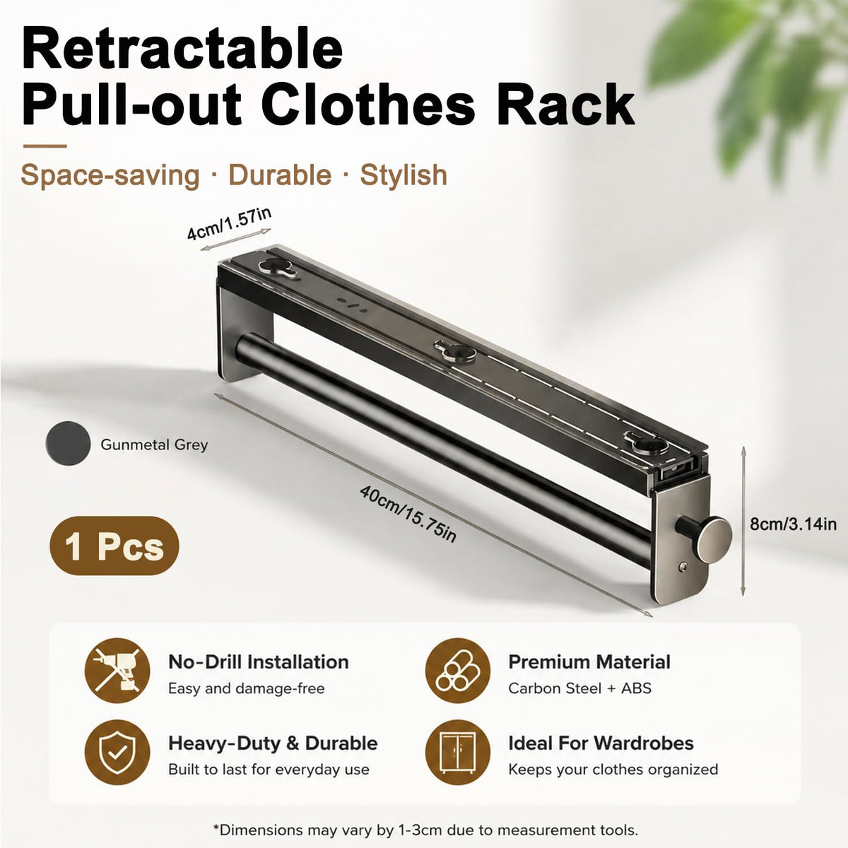 HASTHIP Pull Out Closet Rod Adjustable Clothes Hanger Rail Organizer No drill adhesive