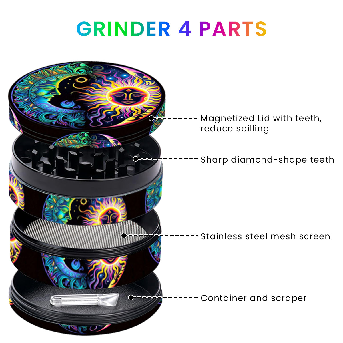 HASTHIP® Kitchen Herb Grinder Spice Mill Metal Grinder with Precision Teeth 4-Layer Fine Herb Grinder Boutique Zinc Alloy Kitchen Grinder for Herbs & Spices
