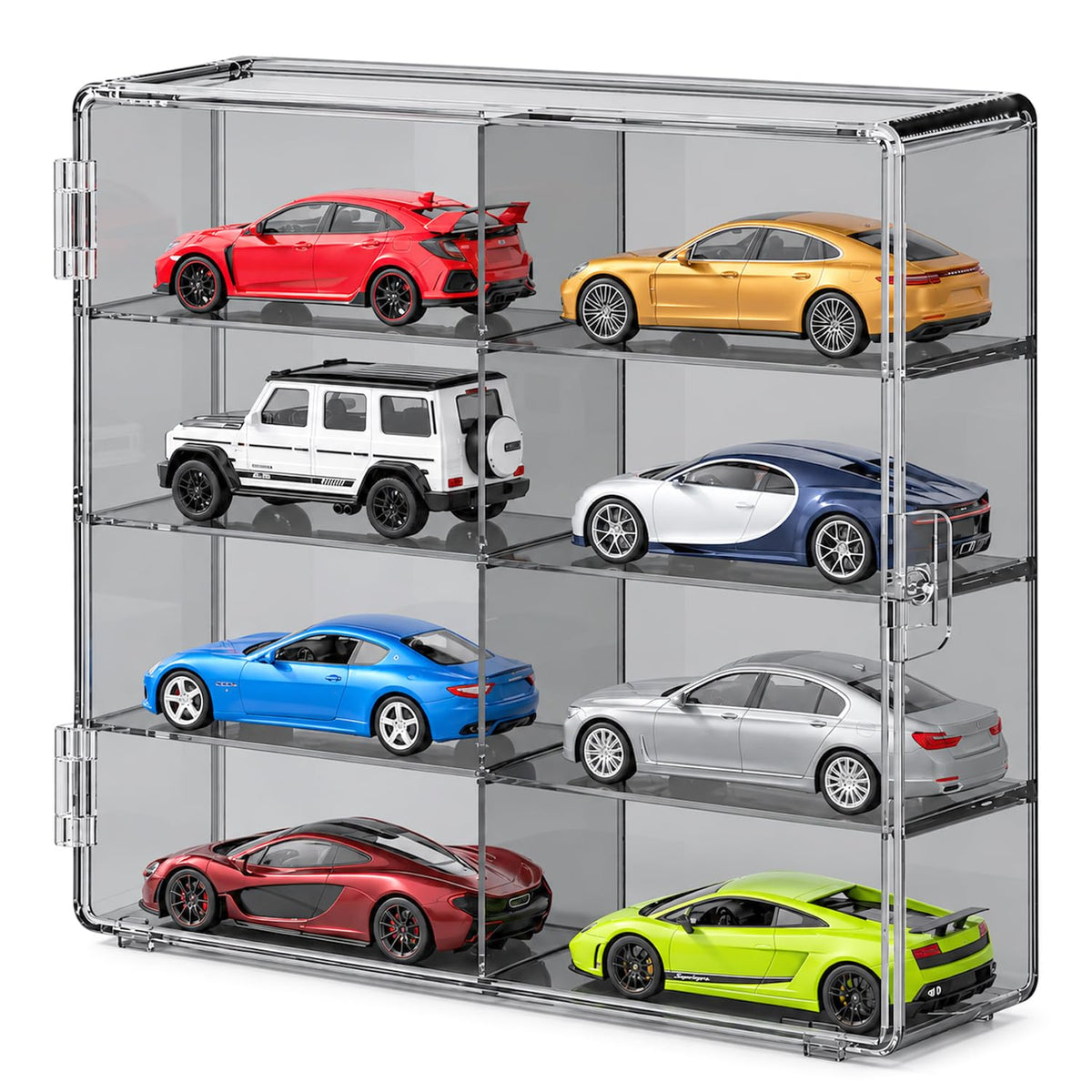 HASTHIP 8-Slot Grey Transparent Car Display Case for 1/64 Scale Cars, Stackable and Wall-Mountable