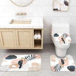 HASTHIP® 4Pcs Bathroom Shower Curtain With Boho Leaf Print - Waterproof Curtain, Toilet Cover, Bathtub & Absorption Foot Mat Combo For Modern Bathroom Décor, Universal Fit, Durable & Stylish Supplies