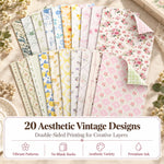 HASTHIP Double-Sided Floral Scrapbook Paper, 60 Sheets, 20 Vintage Designs for Journals and Crafts