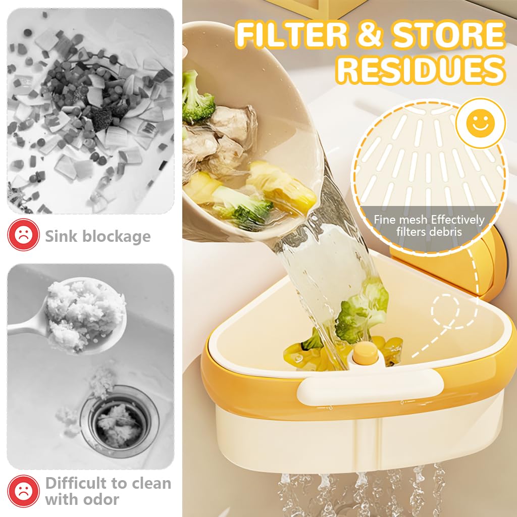 HASTHIP Triangular Kitchen Sink Drain Basket with Strong Suction Cups and Press-Release Emptying