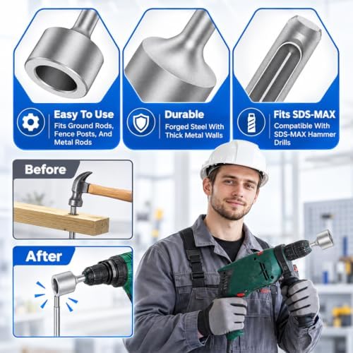 HASTHIP 21mm SDS Plus Ground Rod Driver Socket in Forged Steel, 85mm Long, for Driving Rebar and T Posts