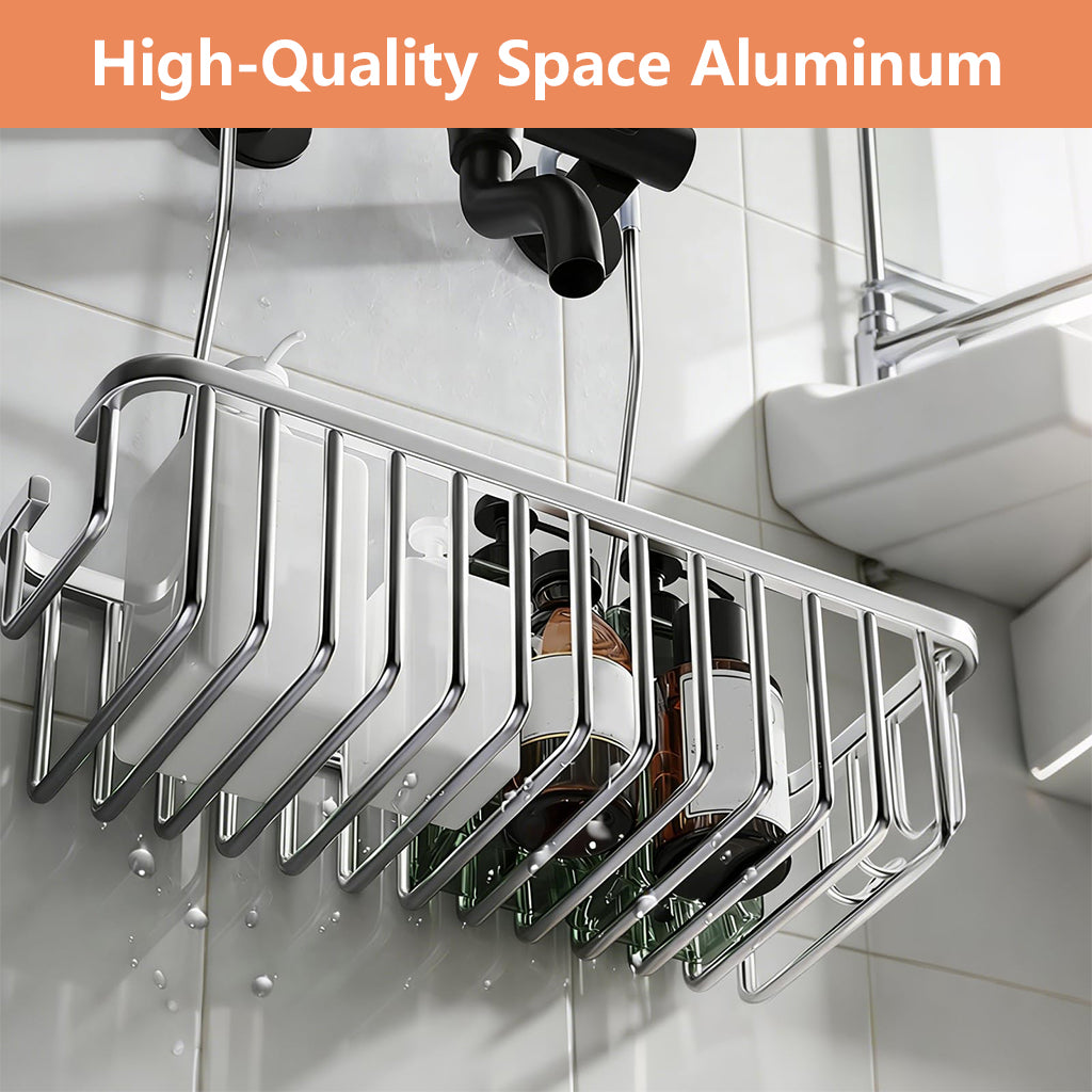 HASTHIP Aluminum Over-Door Shower Caddy, Tool-Free Hanging Storage, 28.5 × 12 × 9.6 cm