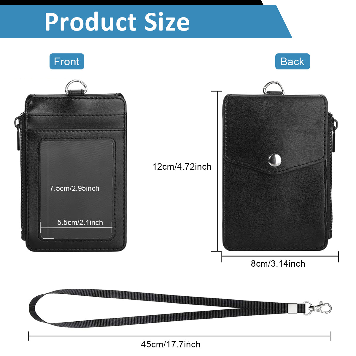 HASTHIP® PU Badge Holder Card Holder with Neck Strap Transparent Badge Holder Universal Staff Badge Holder Multi Purpose Badge Holder with Zipper Pouch & Card Slots