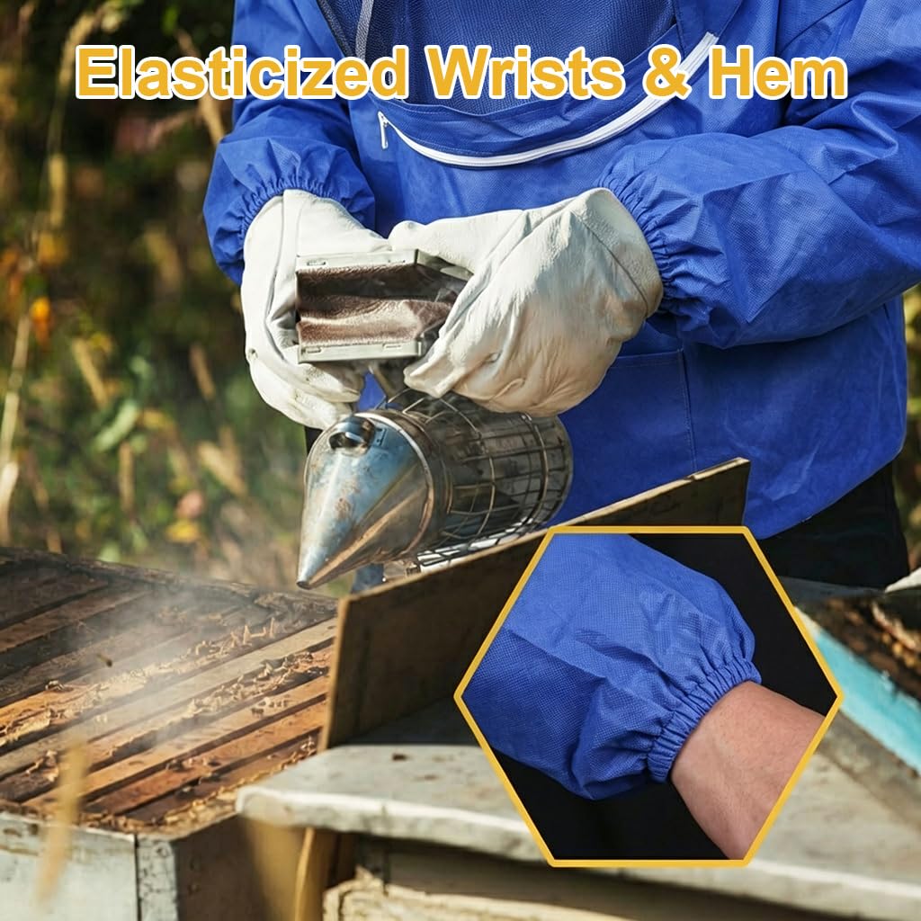 HASTHIP Beekeeping Suit Top with Detachable Veil and Elastic Cuffs for Outdoor Work