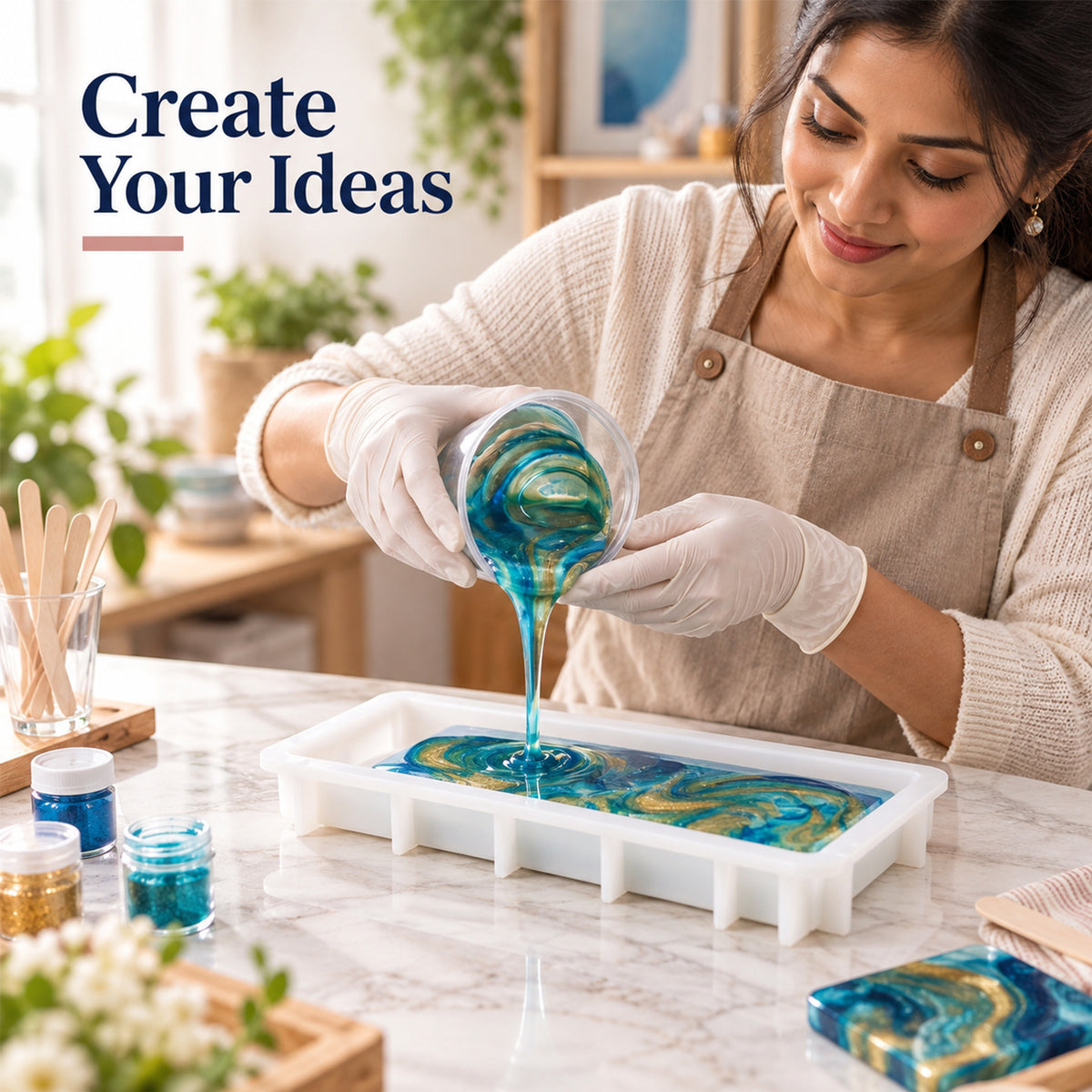 HASTHIP 31.4cm Rectangular Silicone Mould for Resin Art with Raised Edges for Trays and Home Decor