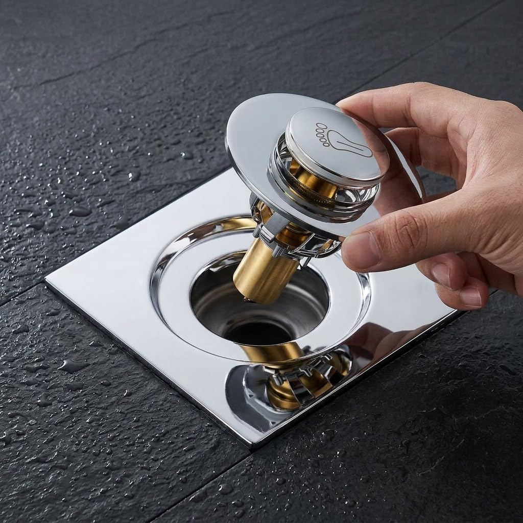 HASTHIP Square Pop-Up Floor Drain Cover with Stainless Steel Top and Detachable Hair Filter