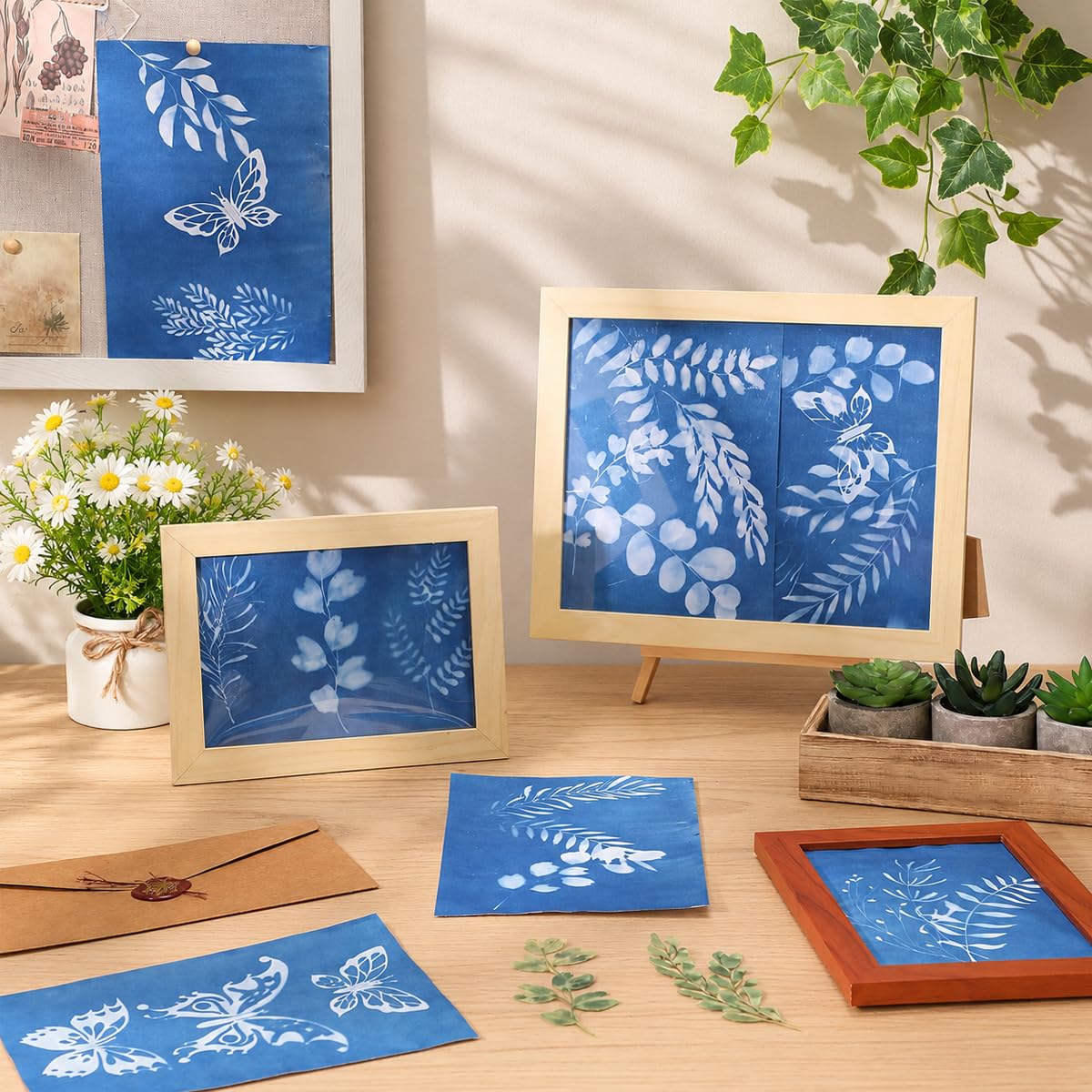 HASTHIP 16 Pieces Cyanotype Paper Kit with A4, A5 and A6 Sun-Print Sheets for DIY Projects