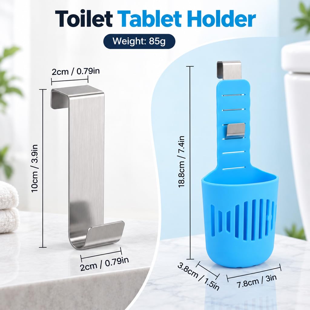 HASTHIP Adjustable Toilet Tank Tablet Holder with Silicone Basket and Rustproof Metal Hooks, Blue