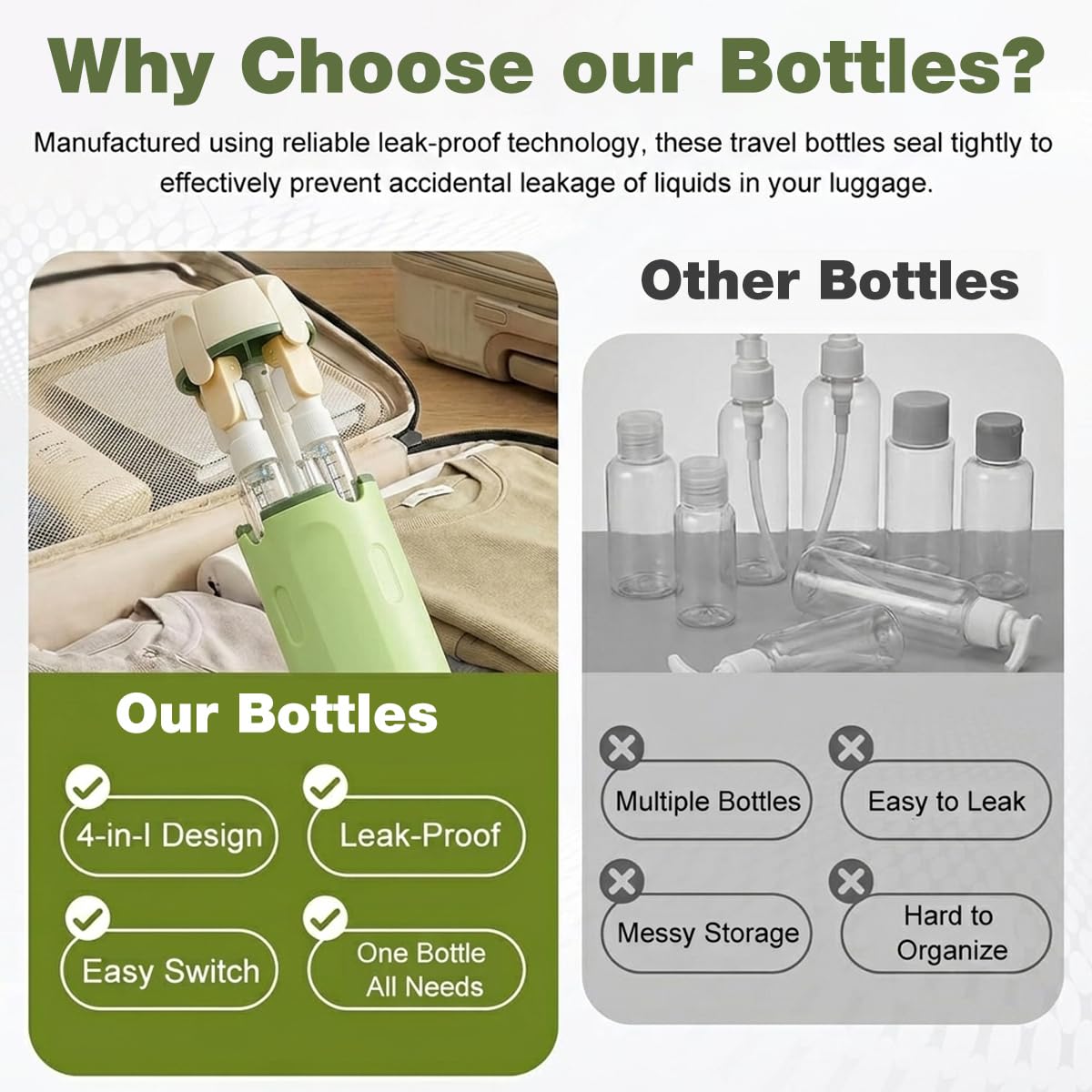 HASTHIP 4-in-1 30ml Travel Toiletry Bottle Set - Green