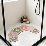 HASTHIP U-Shaped Toilet Floor Mat, Quick-Dry Diatomaceous Earth, Floral Print, 38.5cm x 65cm