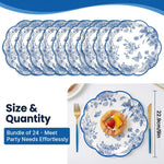 HASTHIP 24 Pack Blue Floral Paper Plates with Scalloped Edges for Parties and Table Decor