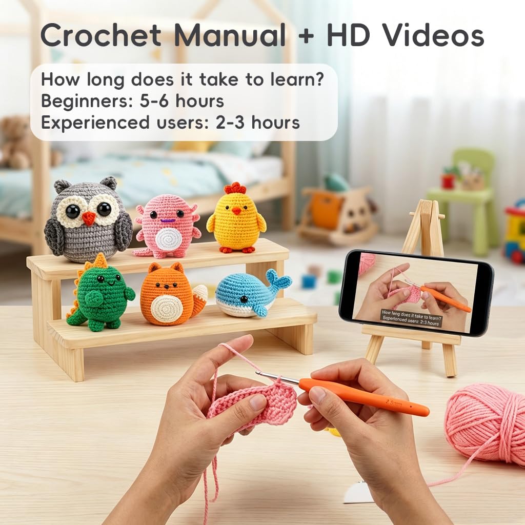HASTHIP Beginner Crochet Kit with Video Tutorials and Extra Soft Yarn for Animal Projects