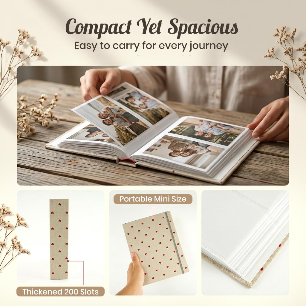 HASTHIP Mini Linen Cover Photo Album with Clear Pockets and Front Window for Personalisation